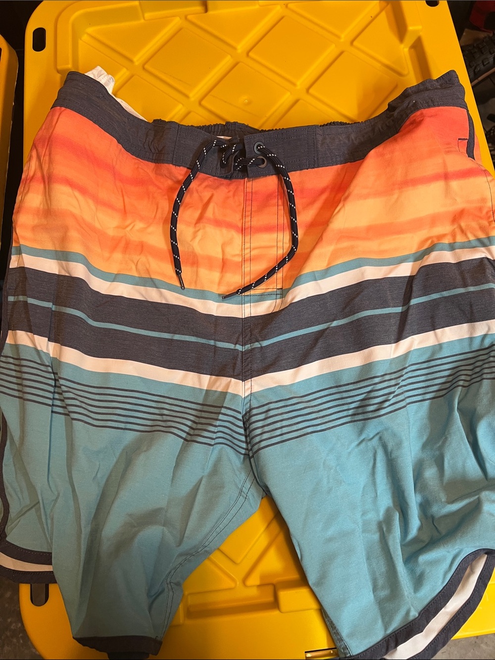 George Coral, Teal and Navy Striped Swim Shorts